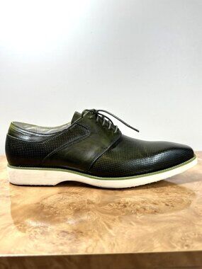 Giovanni Joshua Olive Green Perforated Leather Derby Shoes Men's 10M